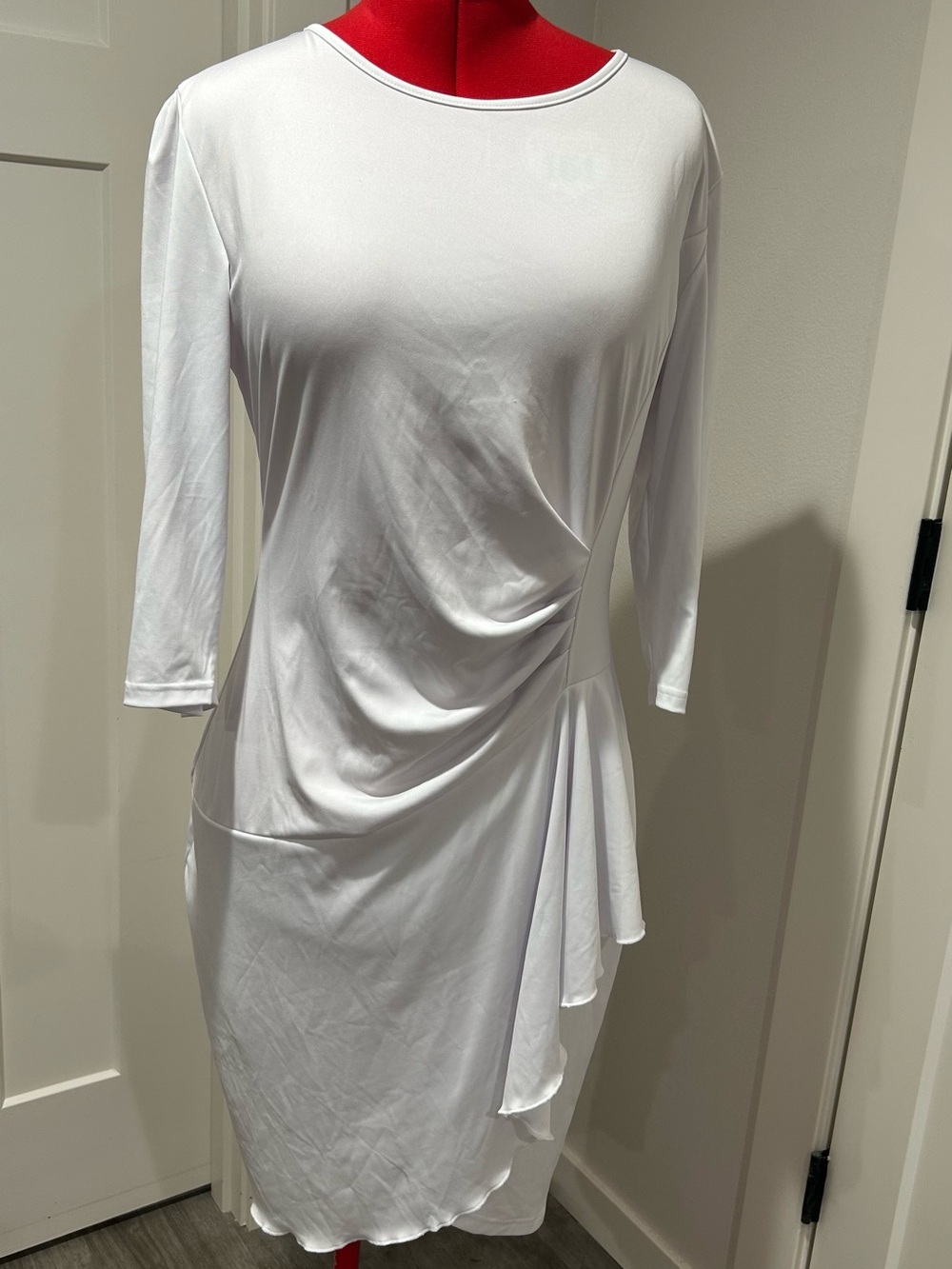 SHEIN White Draped Midi Dress with Asymmetric Ruffle
